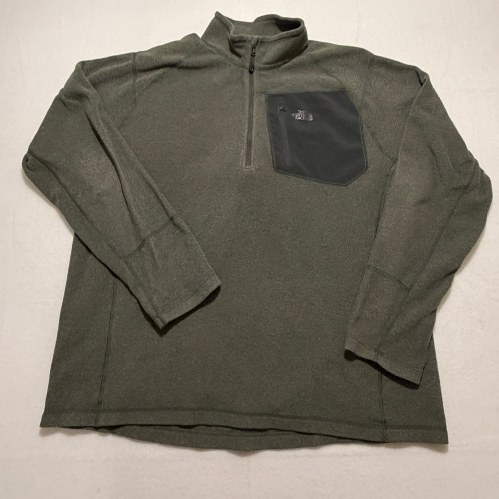The North Face Mens XL Fleece 1/4 Zip Pullover Gray Chest Pocket - Picture 2 of 10